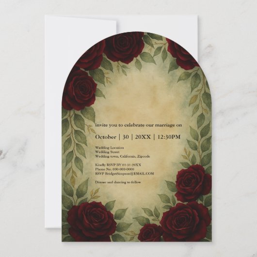 Gotische middeleeuwse antiek  roos bruiloft kaart (Achterkant)