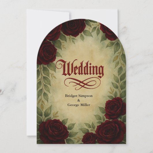 Gotische middeleeuwse antiek roos bruiloft kaart (Voorkant)