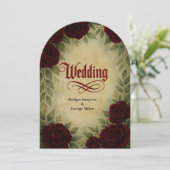 Gotische middeleeuwse antiek roos bruiloft kaart (Staand voorkant)