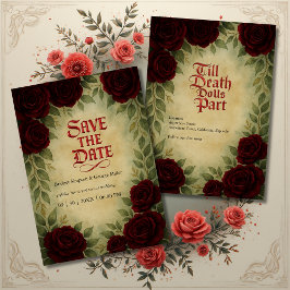 Gotische middeleeuwse Antiek  Roos bruiloft Kaart