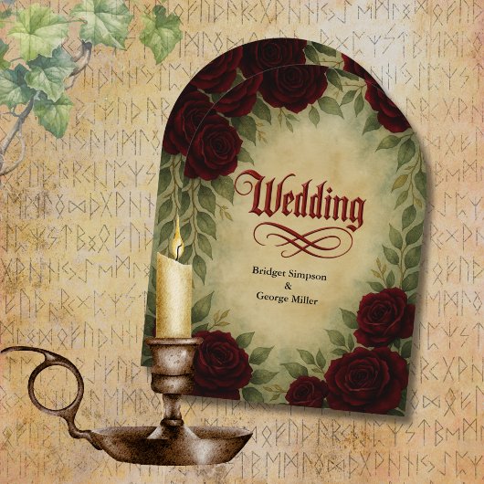 Gotische middeleeuwse antiek  roos bruiloft kaart