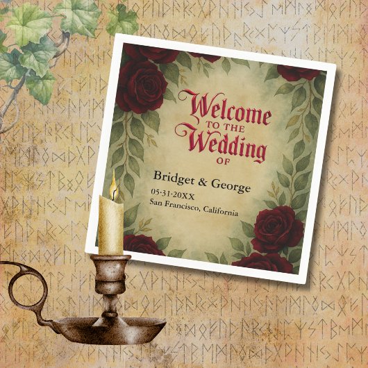 Gotische middeleeuwse antiek roos bruiloft servet