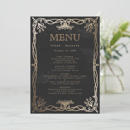 Gotische middeleeuwse Gold Ivy Wedding Menu (Staand voorkant)