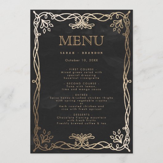 Gotische middeleeuwse Gold Ivy Wedding Menu (Voorkant)