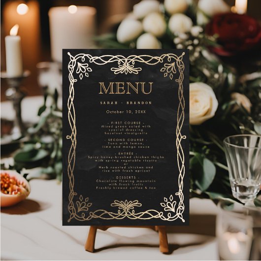 Gotische middeleeuwse Gold Ivy Wedding Menu