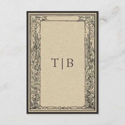 gotische middeleeuwse grens bruiloft details informatiekaartje (Achterkant)