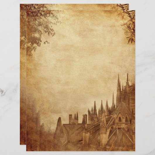 Gotische middeleeuwse kathedraal Vintage Sepia (Voorkant / Achterkant)