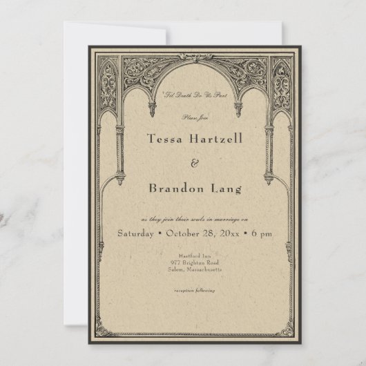  gotische middeleeuwse lijn boog grens bruiloft kaart (Voorkant)