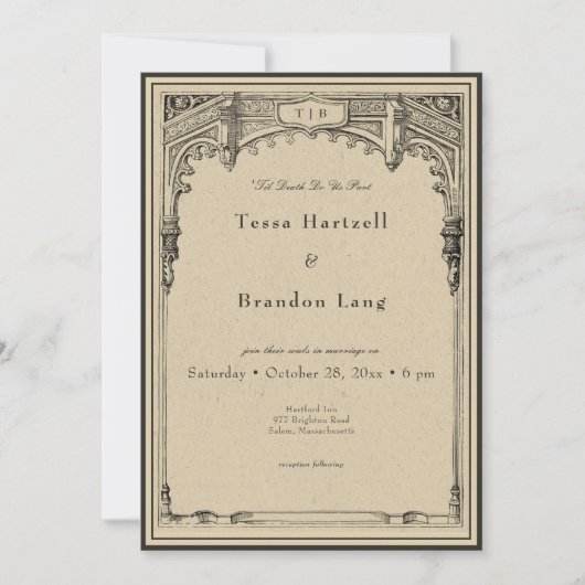  gotische middeleeuwse lijn grens bruiloft kaart (Voorkant)