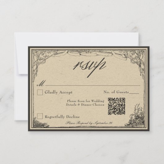 gotische middeleeuwse lijn grens bruiloft QR RSVP Kaartje (Voorkant)