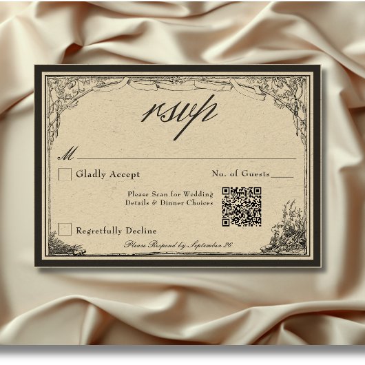  gotische middeleeuwse lijn grens bruiloft QR RSVP Kaartje