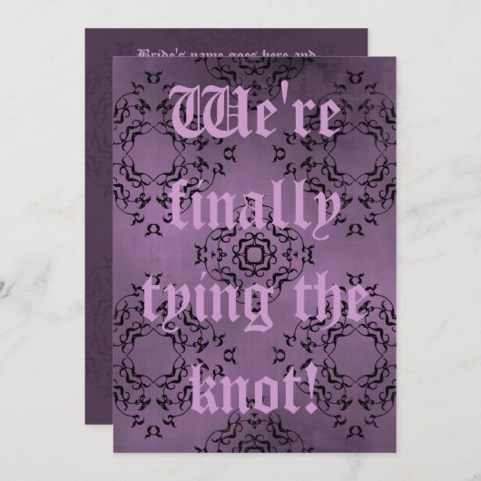 Gotische middeleeuwse paarse bruiloft kaart (Voorkant / Achterkant)