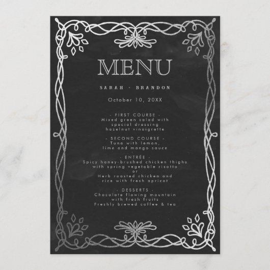 Gotische middeleeuwse zilveren klimop bruiloft men menu (Voorkant)