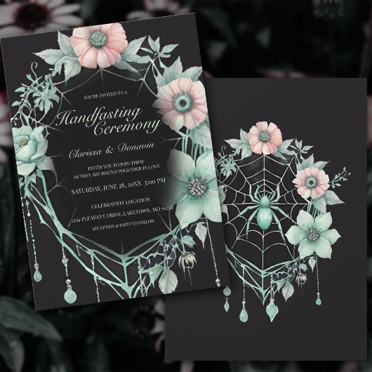 Gotische Mintgroene Spin Florale Web Handfasting Kaart