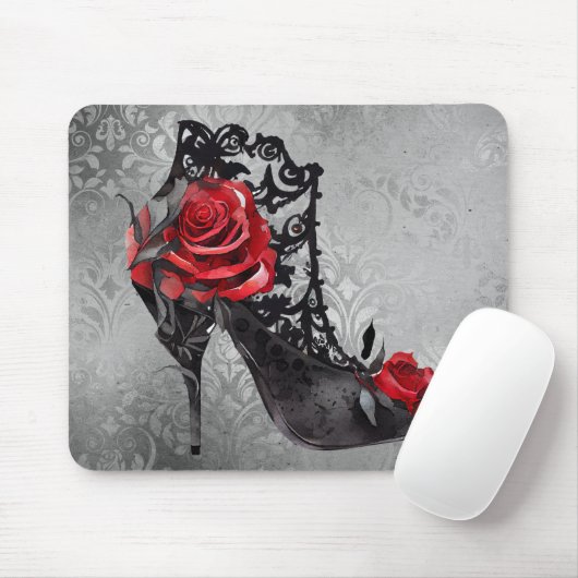 Gotische Mode rode rozen Stiletto Bootie op graat Muismat (Met muis)