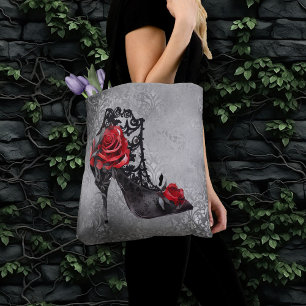 Gotische Mode rode rozen Stiletto Bootie op graat Tote Bag