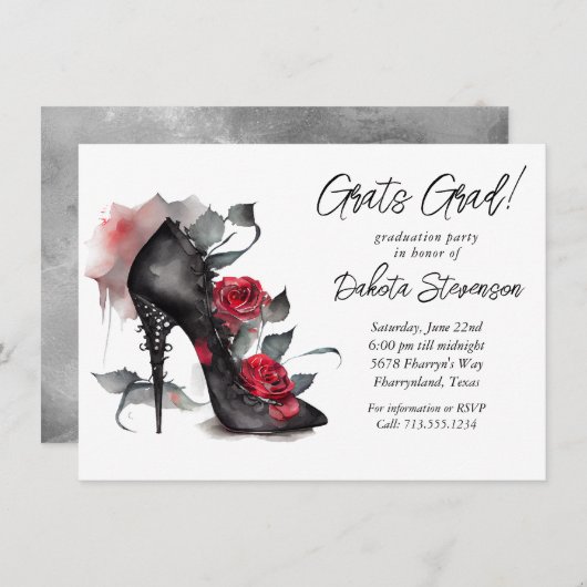 Gotische Mode Stilettos met Afstuderen van rode ro Kaart (Voorkant / Achterkant)