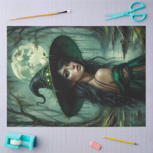 Gotische moerasheks met smaragdgroene gloed en vol tissuepapier (Craft)