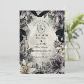 Gotische Monochrome Bloemen Wedding Design Kaart (Staand voorkant)