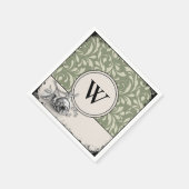 Gotische Monogram Saliegroen Damast Roos Servet (Hoek)