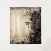 Gotische Moody Paarse & Zwarte Schedel & Moth Wandkleed (Voorkant)