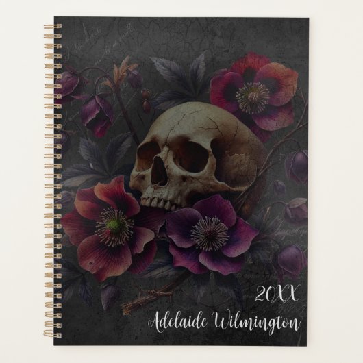 Gotische Moody Schedel en Anemonen gepersonaliseer Planner (Voorkant)
