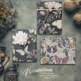  Gotische mot & Bloemen Donkergrijs & Paarse Inpakpapier Vel