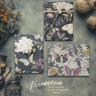 Gotische mot & Bloemen Donkergrijs & Paarse Inpakpapier Vel