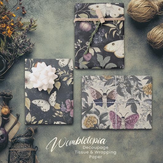 Gotische mot & Bloemen Donkergrijs & Paarse Inpakpapier Vel