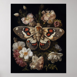 Gotische mot en bloemen Art Print Poster