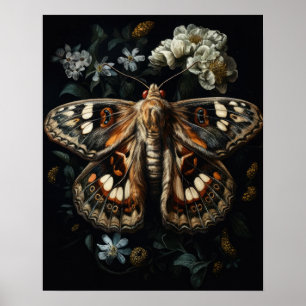 Gotische mot en bloemen Art Print Poster