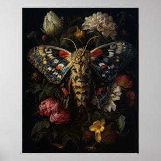 Gotische mot en bloemen Art Print Poster