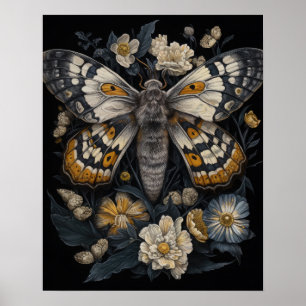 Gotische mot en bloemen Art Print Poster