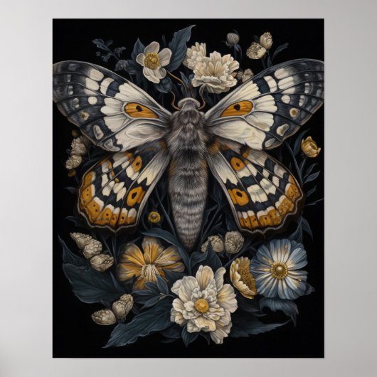 Gotische mot en bloemen Art Print Poster (Voorkant)