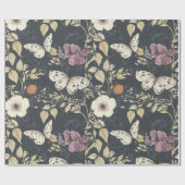  gotische mot en donkere bloem grijs en ivoor cadeaupapier (Vlak)