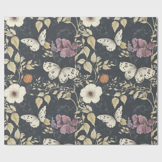  gotische mot en donkere bloem grijs en ivoor cadeaupapier (Vlak)