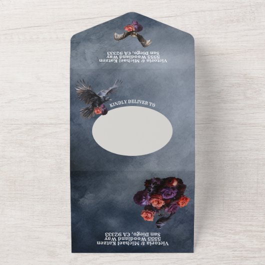 Gotische mystieke humeurige bloemenbruiloft all in one uitnodiging (Buitenkant)