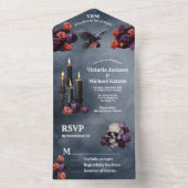 Gotische mystieke humeurige bloemenbruiloft all in one uitnodiging (Binnen)