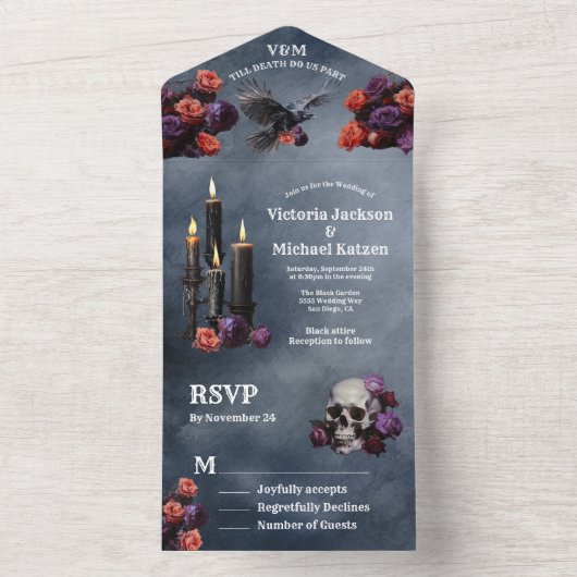 Gotische mystieke humeurige bloemenbruiloft all in one uitnodiging (Binnen)