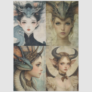 Gotische Mythologische Nymph Fantasy Dragon Collag Tissuepapier