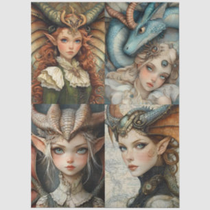 Gotische Mythologische Nymph Fantasy Dragon Collag Tissuepapier