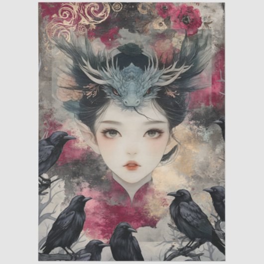 Gotische Mythologische Nymph Fantasy Dragon Tissuepapier (Voorkant)