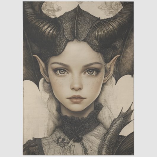 Gotische Mythologische Nymph Fantasy Dragon Tissuepapier (Voorkant)