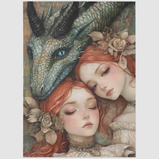 Gotische Mythologische Nymph Fantasy Dragon Tissuepapier (Voorkant)