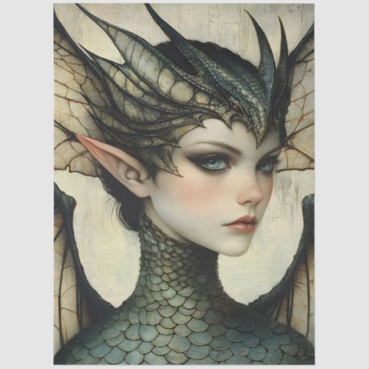 Gotische Mythologische Nymph Fantasy Dragon Tissuepapier (Voorkant)