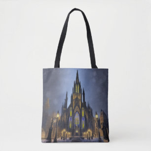 Gotische nachtkathedraal tote bag