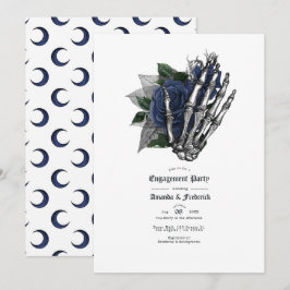 Gotische Navy Blauwe Rozen & Skelet Hand Verloving Kaart