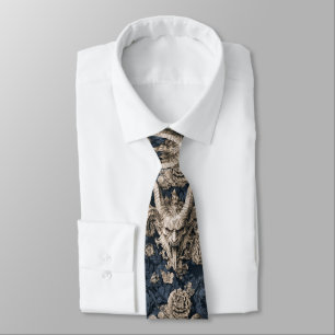 Gotische Navy en Crème Barok Gargouille Gehoornde Stropdas
