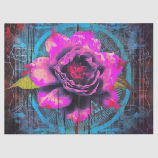 Gotische Neon Roze Rose Decoupage Tissuepapier (Voorkant)