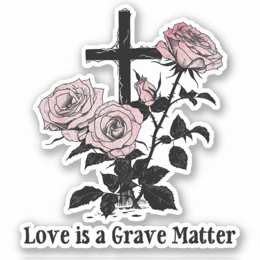 Gotische Occulte Begraafplaats Rozen en kruis Sticker (Voorkant)